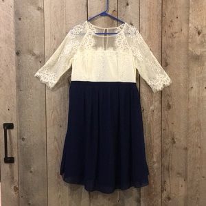 Little Mistress Maternity cream lace navy dress 10